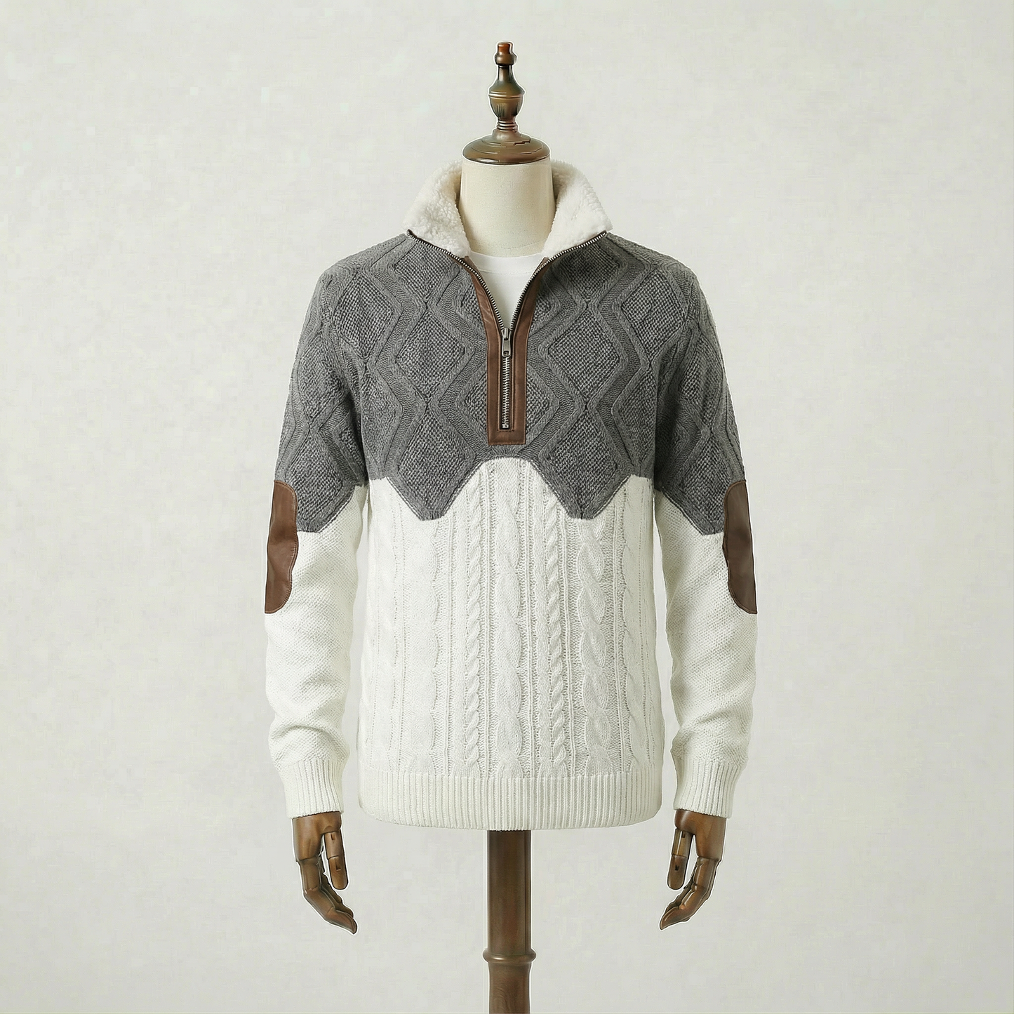 Hjalmar – Stickad herrtröja med halv dragkedja och kontrastdetaljer