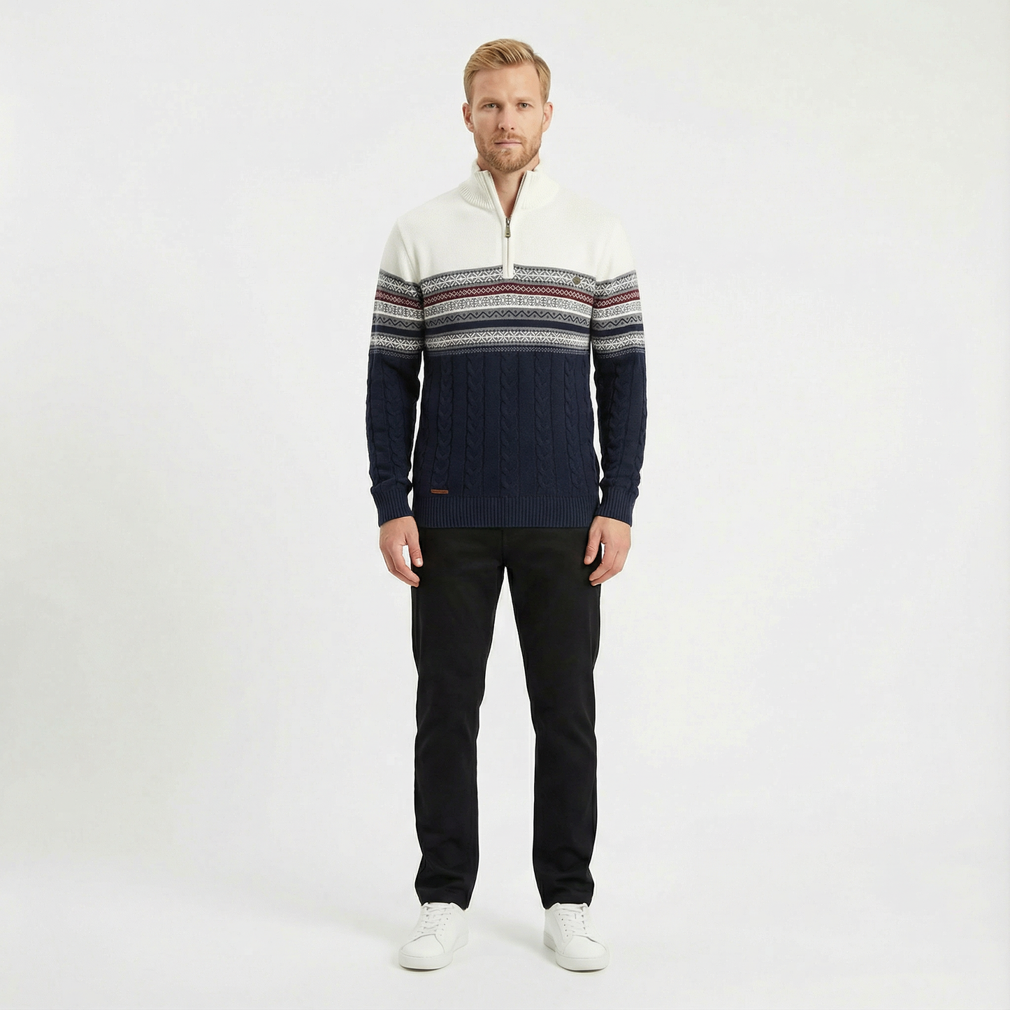 Alrik – Stickad herrtröja med halv dragkedja