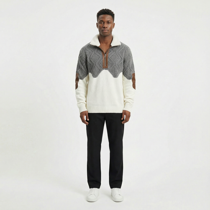 Hjalmar – Stickad herrtröja med halv dragkedja och kontrastdetaljer