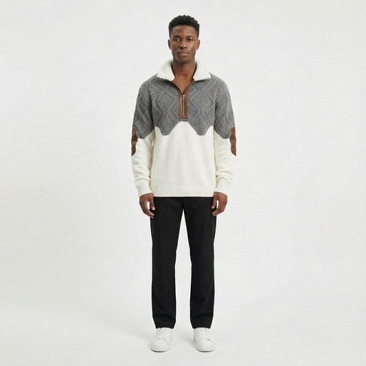 Hjalmar – Stickad herrtröja med halv dragkedja och kontrastdetaljer